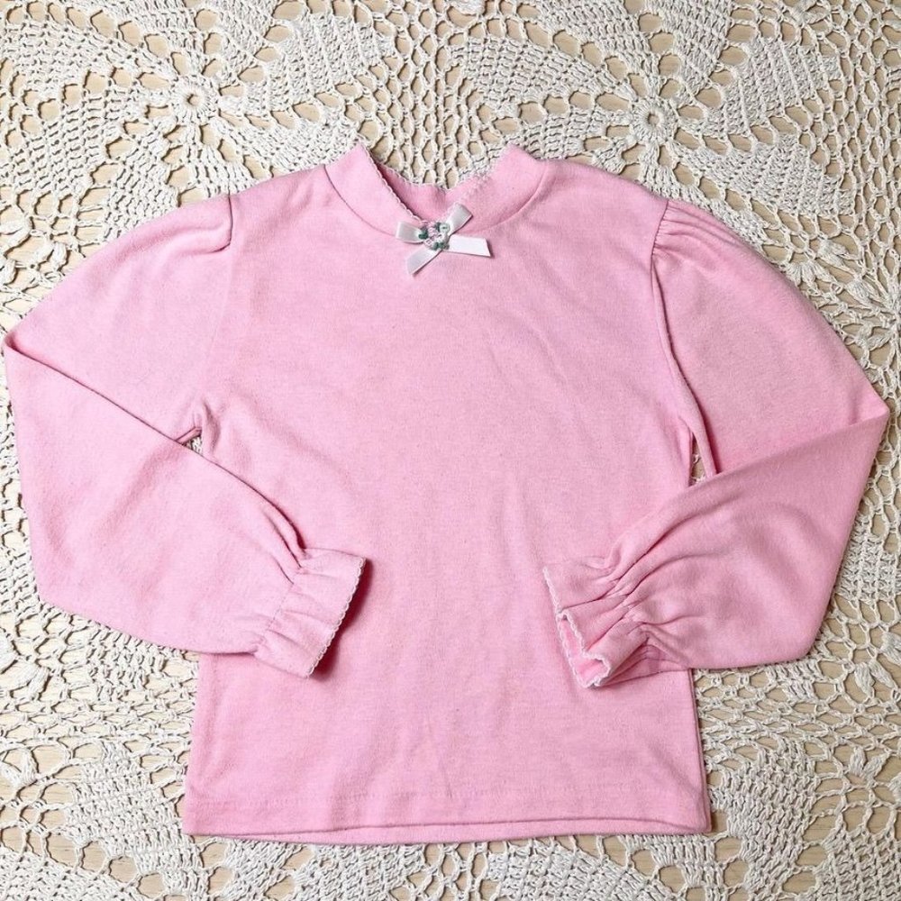Vintage 1980s Pink Long Sleeve Cinched Wrist Shirt Little Girls 4/5